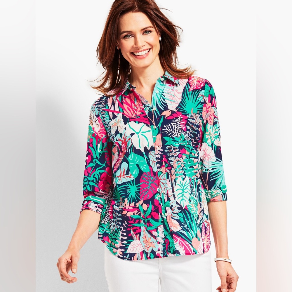 Women’s Talbots Cotton THE CLASSIC CASUAL SHIRT - JUNGLE BOTANICAL NWT Sz Large
